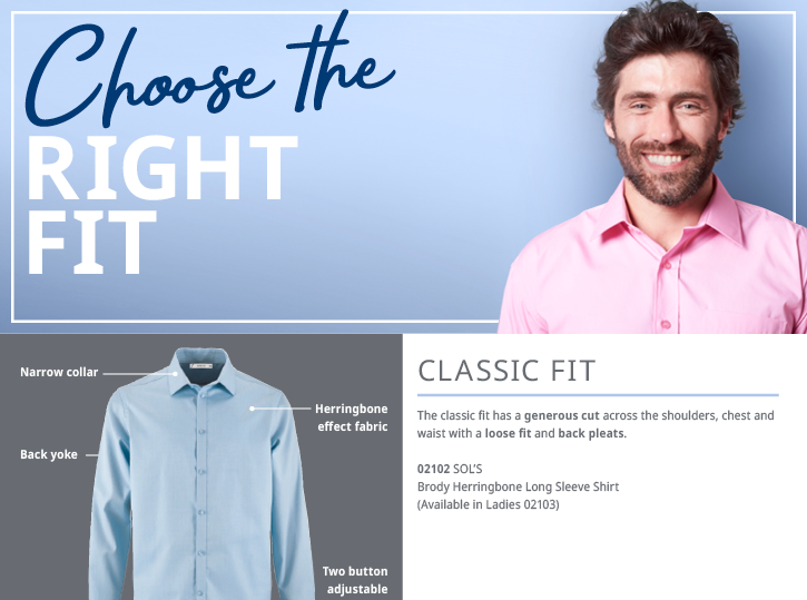 Info on the fit of a shirt for corporate clothing